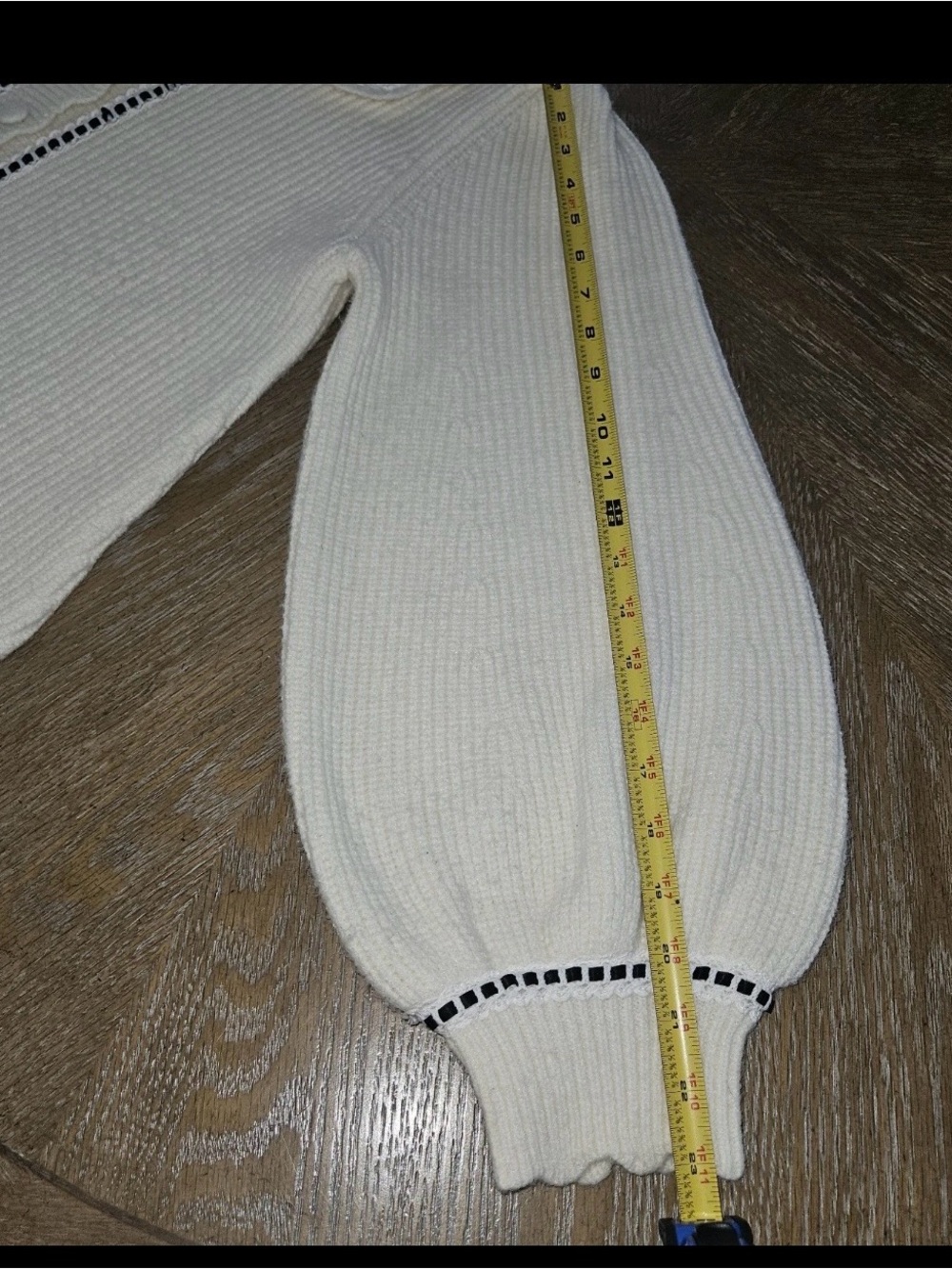 HYFVE Coquette Cream ribbed Cardigan Contrast Trim Peter Pan Collar Sweater M - Picture 11 of 16
